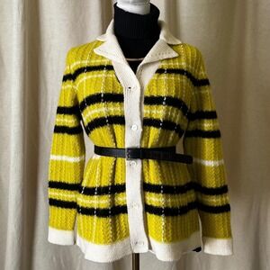 Vintage 1960s Selma Milano Mohair Plaid Cardigan Sweater Yellow Black Large